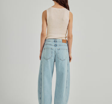 Light blue wash barrel jeans