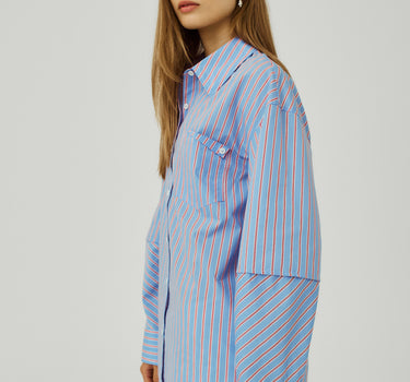 Blue red striped shirt