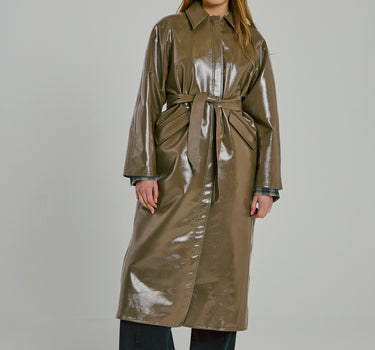 Olive glossy trench coat