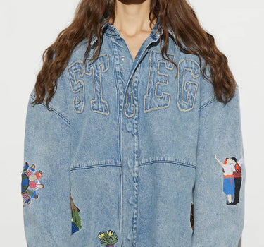 Denim shirt with patches