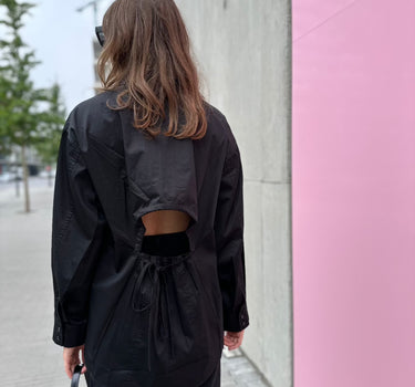 Black open back shirt