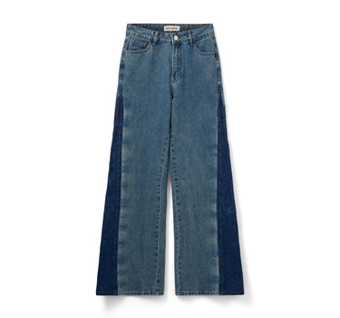 Wide leg contrasting denim