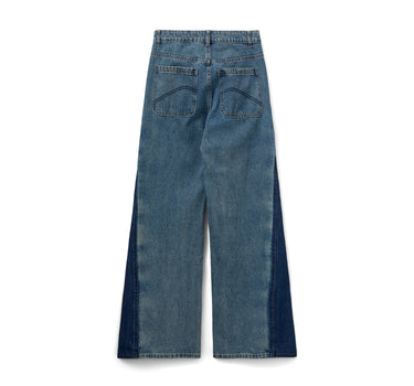 Wide leg contrasting denim